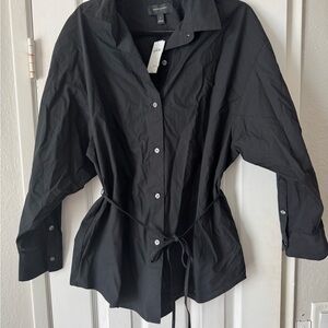 NWT Banana Republic Black Button-Up Shirt with Waist Tie